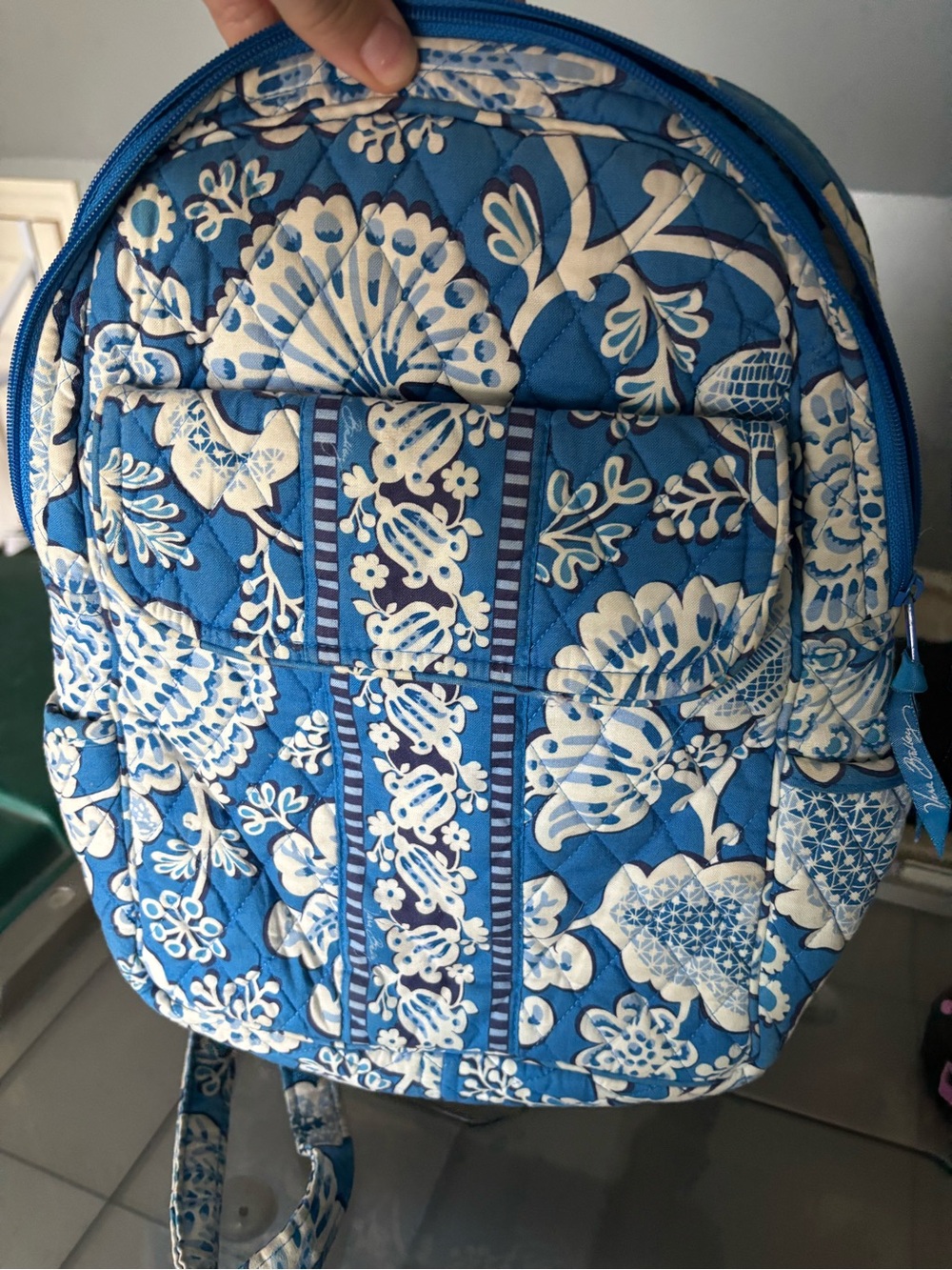 Vera Bradley small Blue and Cream Quilted Floral Backpack